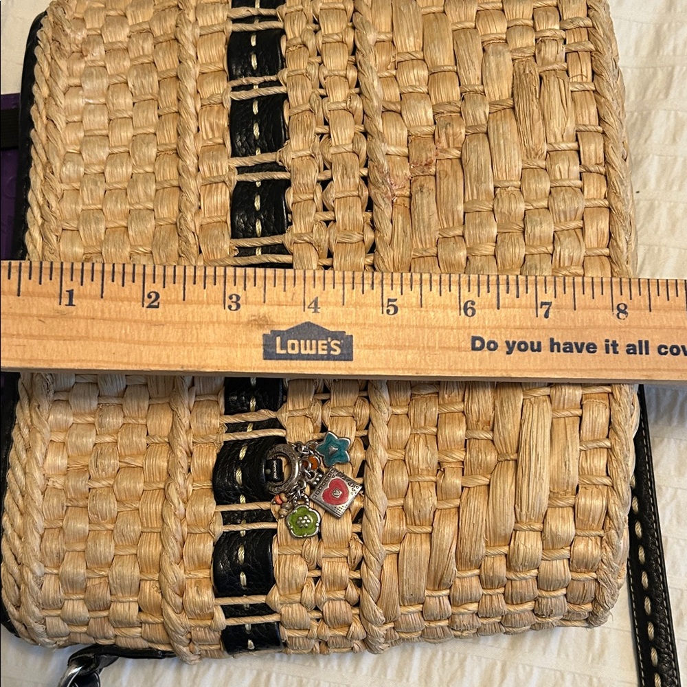 Brighton Tan Woven Crossbody with Black Trim and Charm - Picture 10 of 12